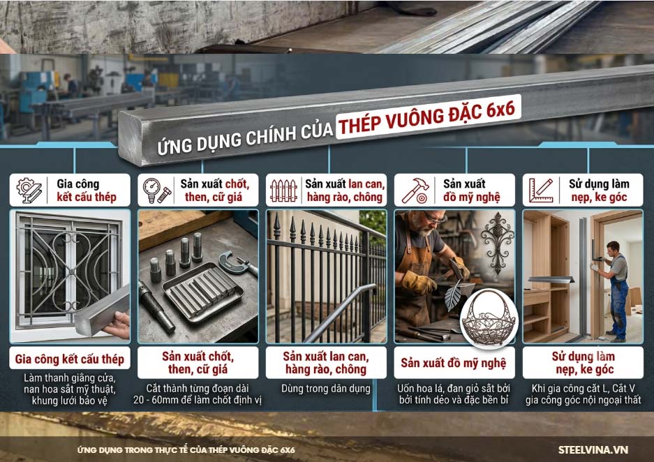 ứng dụng chính của thép vuông đặc 6x6
