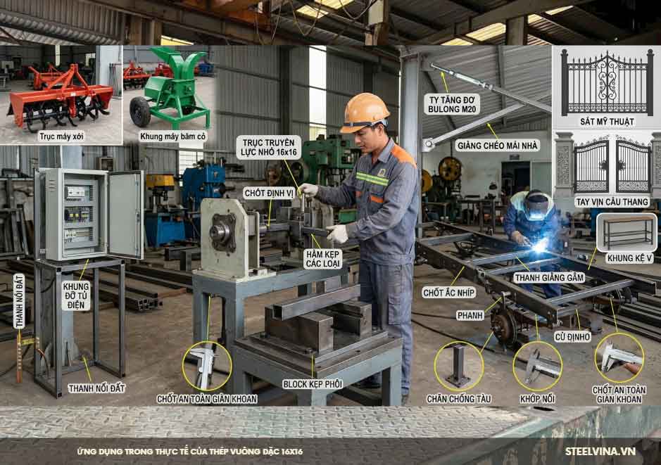 ứng dụng thực tế của thép vuông đặc 16x16